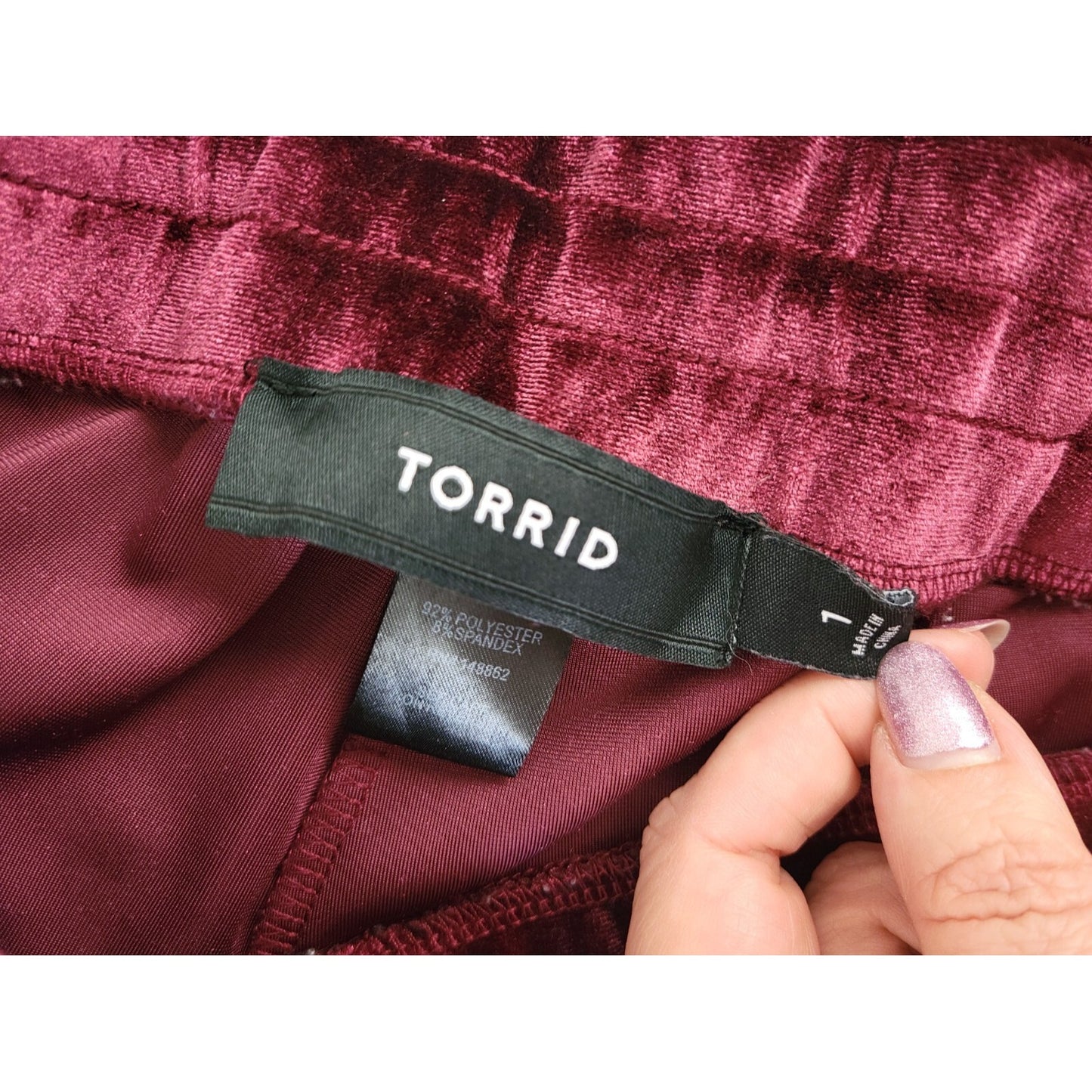 Torrid Women Pants 1 1X Plus Pull On Cropped Velour Burgundy Drawstring Lounge
