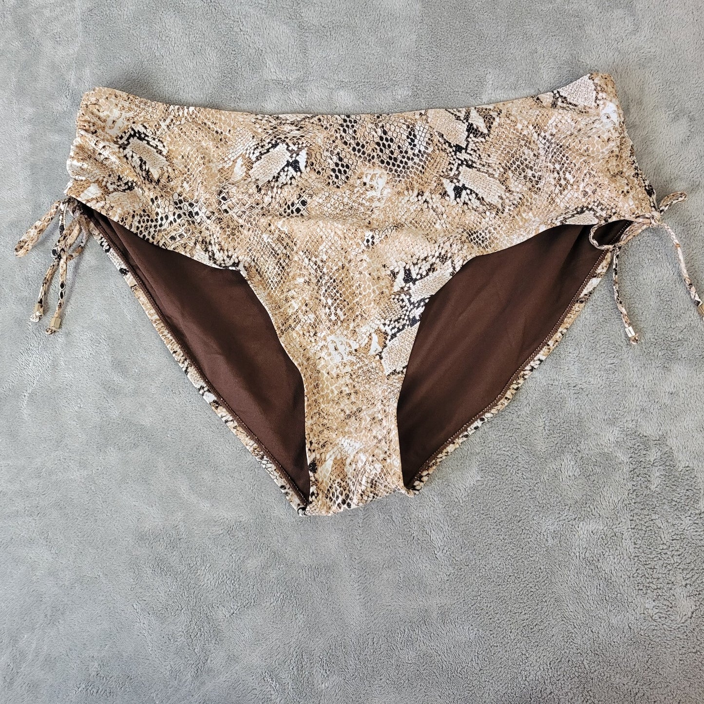 Time Tru Women Bikini Bottom 2X 20W 22W Plus New Tan Brown Animal Print Swimwear
