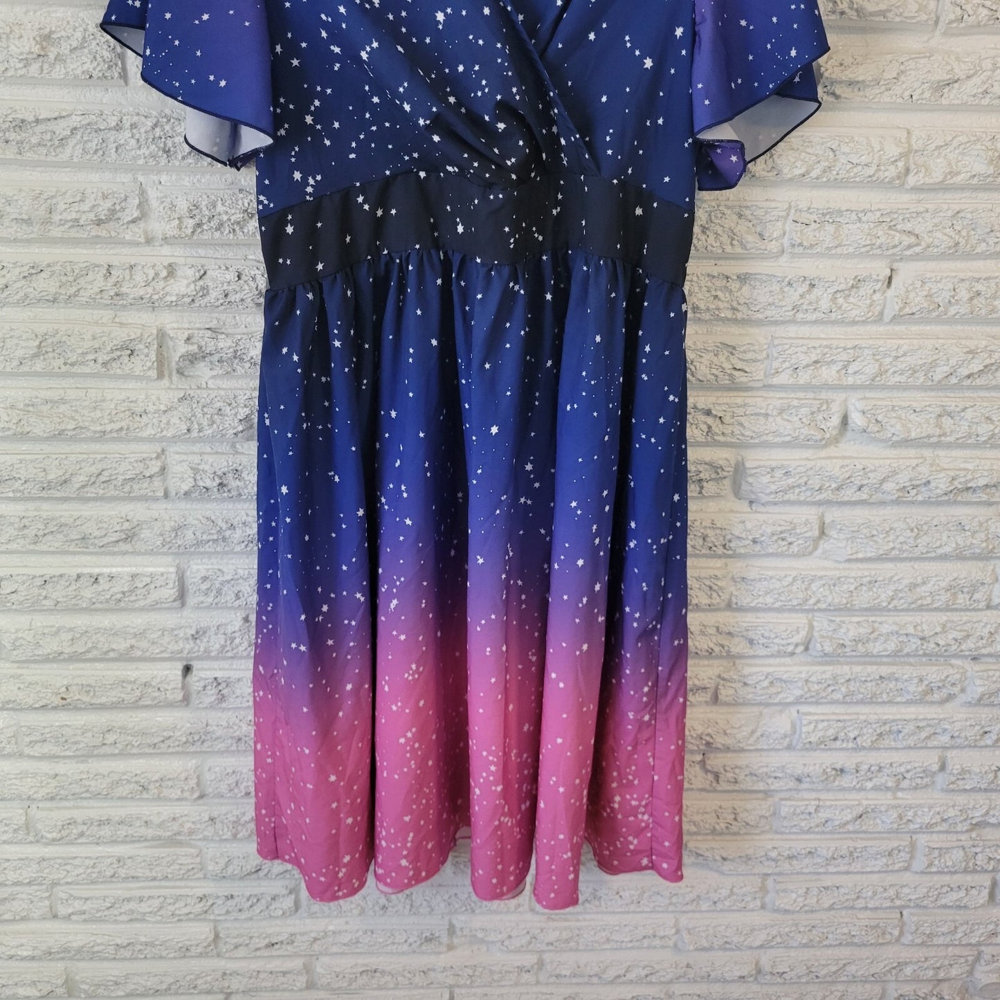 Shein Women Dress 2XL Plus Short Flutter Sleeve Fit Flare Stars Galaxy Polyester