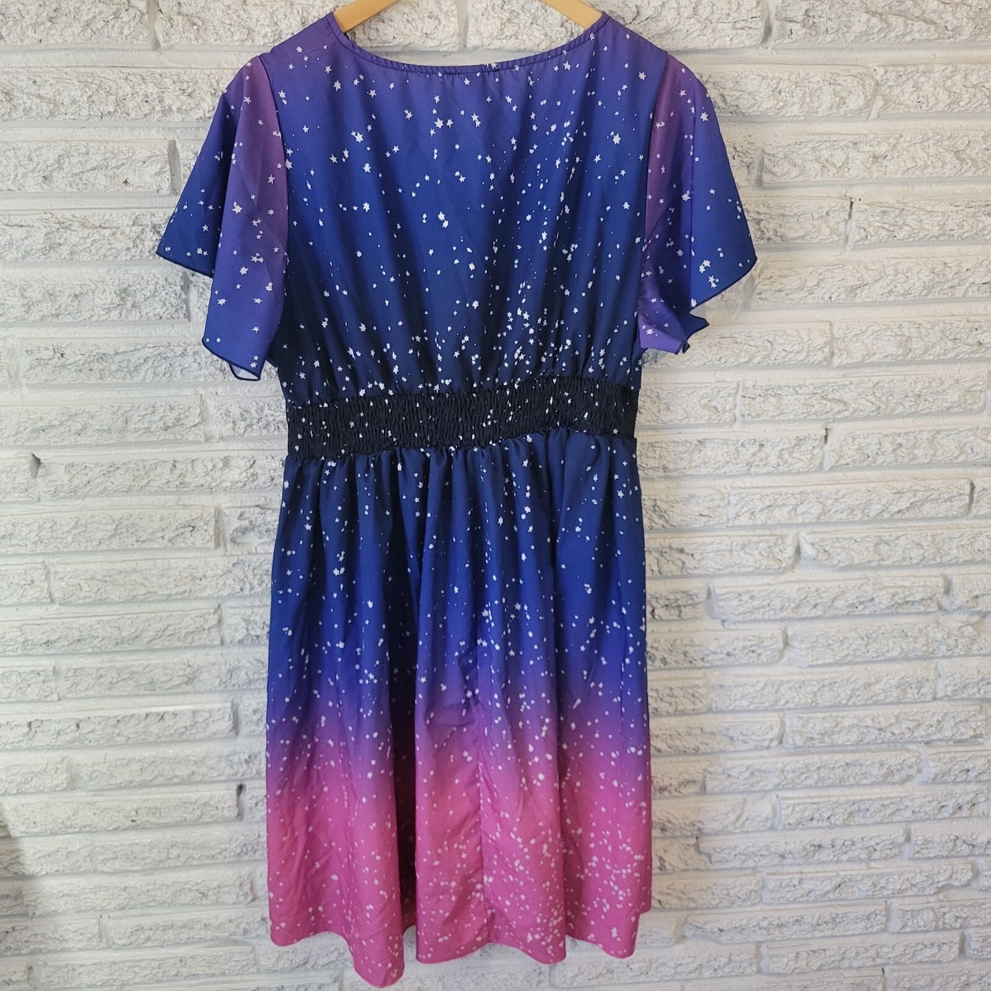 Shein Women Dress 2XL Plus Short Flutter Sleeve Fit Flare Stars Galaxy Polyester