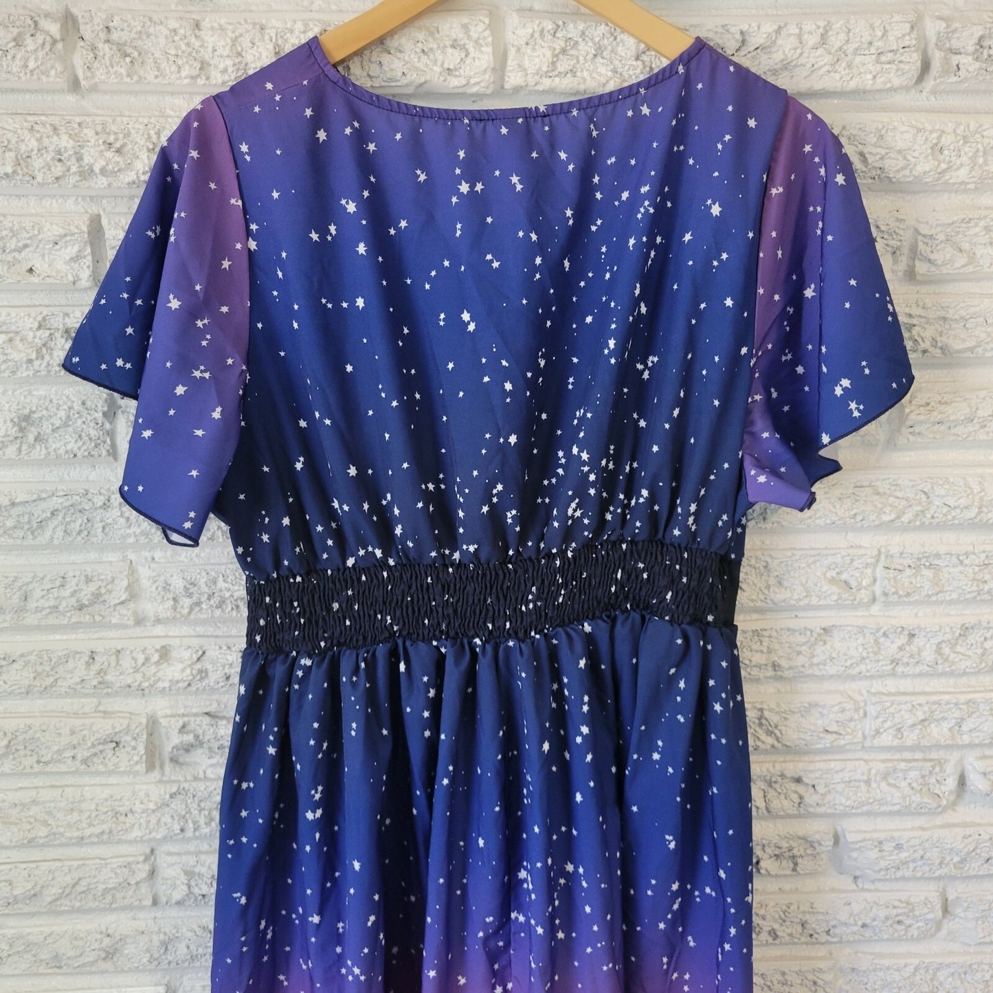 Shein Women Dress 2XL Plus Short Flutter Sleeve Fit Flare Stars Galaxy Polyester