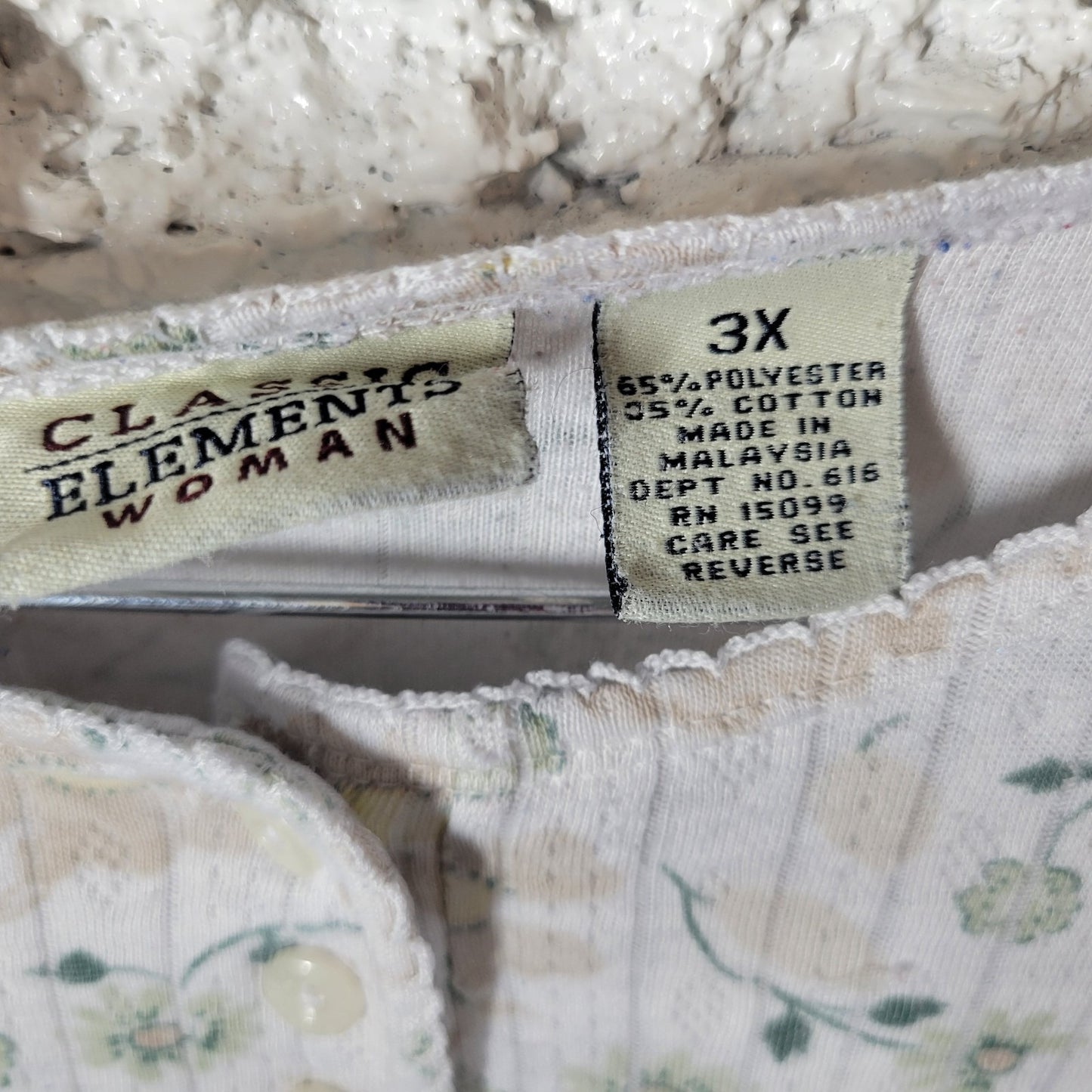 Classic Elements Womens Top 3X Plus Short Sleeve Beige Floral 1/4 Button Comfy