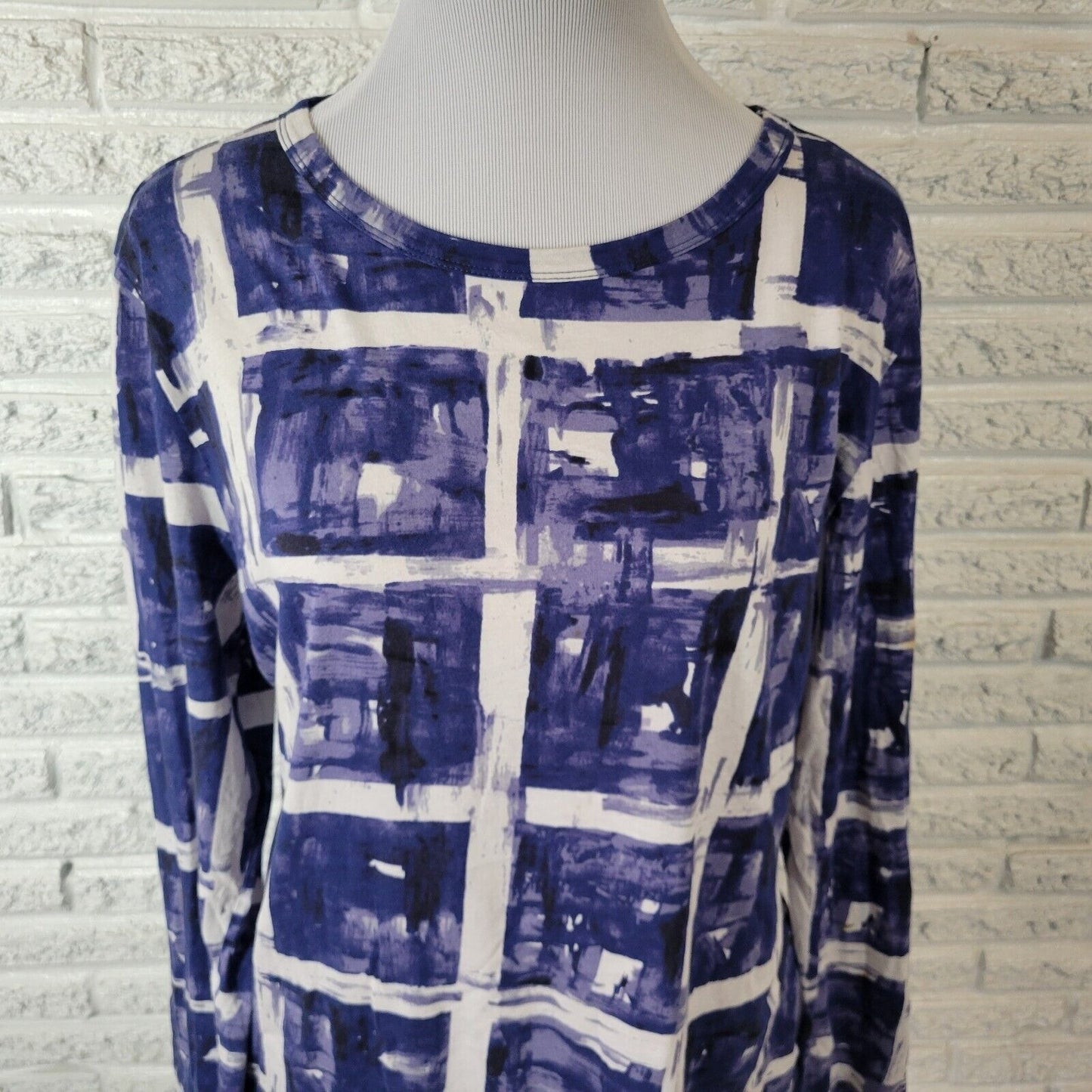 Simply Vera Wang Womens Top XL Long Sleeve Blue Geometric Lightweight Cotton