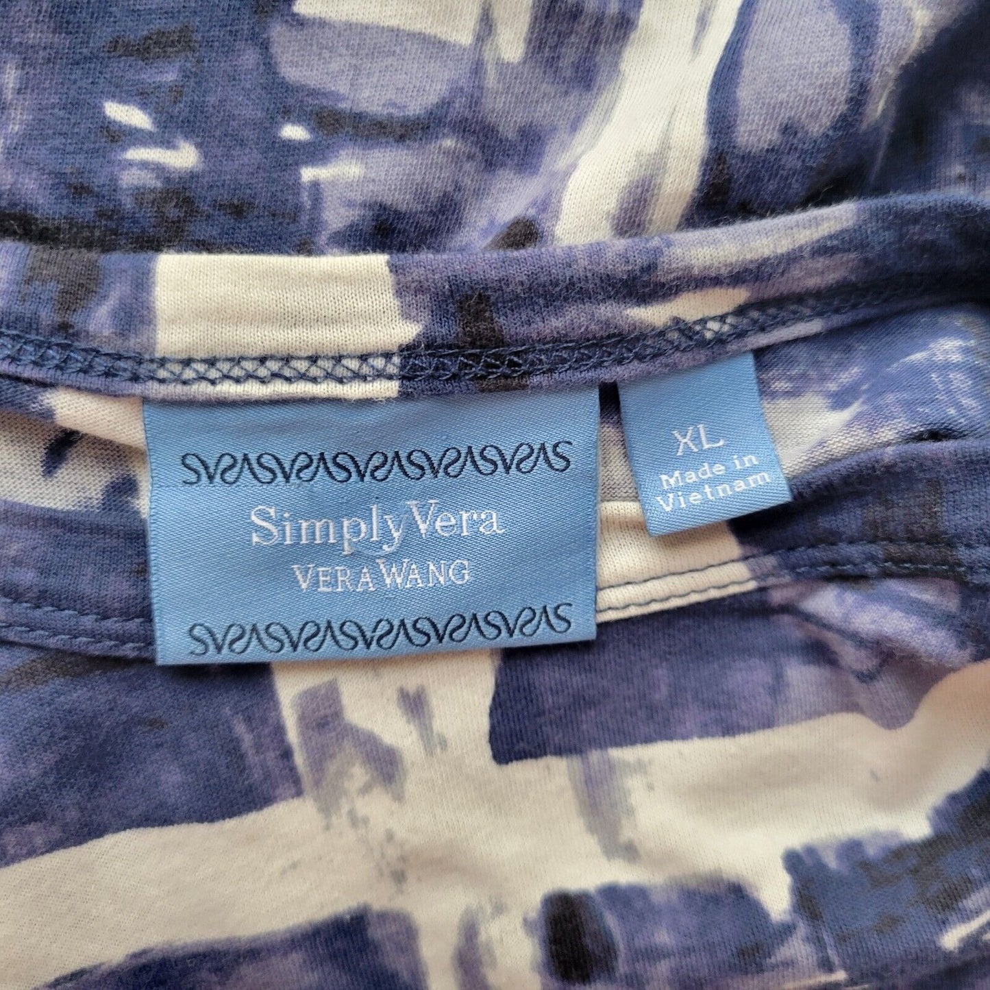 Simply Vera Wang Womens Top XL Long Sleeve Blue Geometric Lightweight Cotton