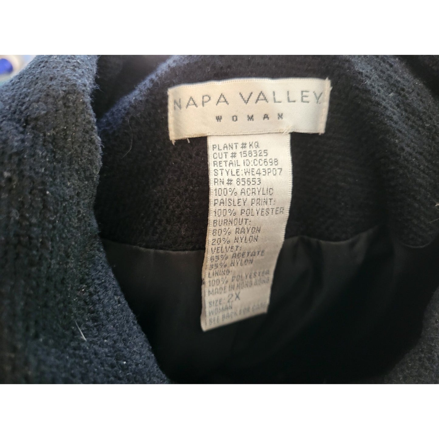 Napa Valley Womens Sweater 2X Plus Cardigan Black Velvet Burnout Panels Acrylic