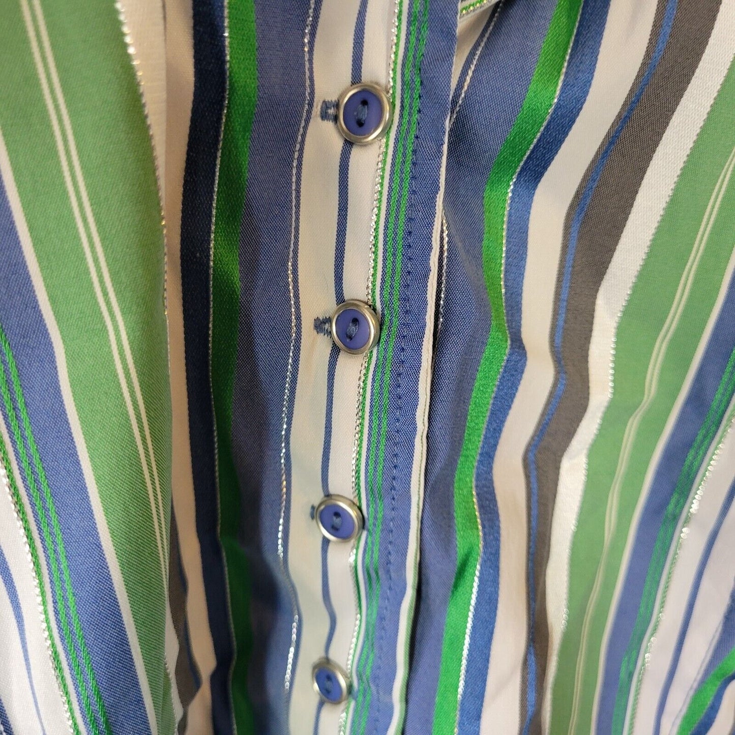 Cato Womens Top 26W 28W Plus Green Stripe Lightweight Metallic Thread Collar