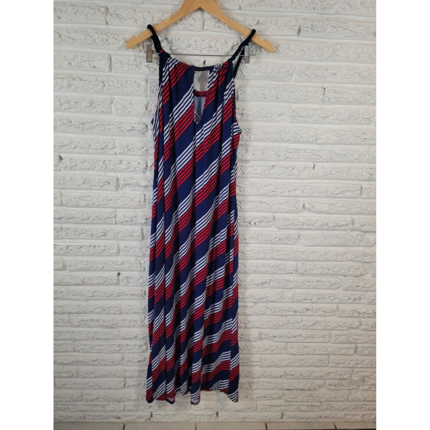 Rouge Womens Dress 1X Mini Sleeveless Tank Beach Keyhole Rope Strap Blue Stripe