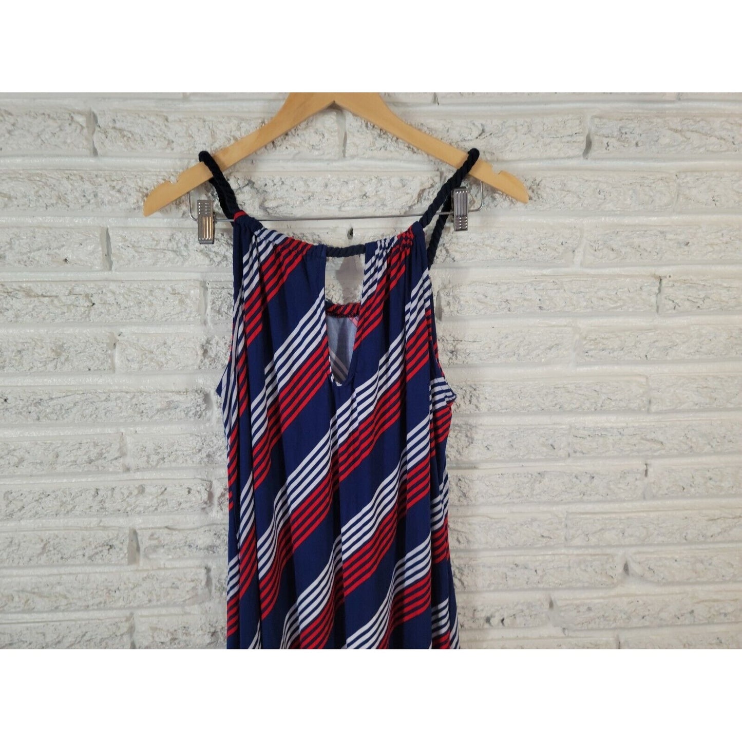 Rouge Womens Dress 1X Mini Sleeveless Tank Beach Keyhole Rope Strap Blue Stripe