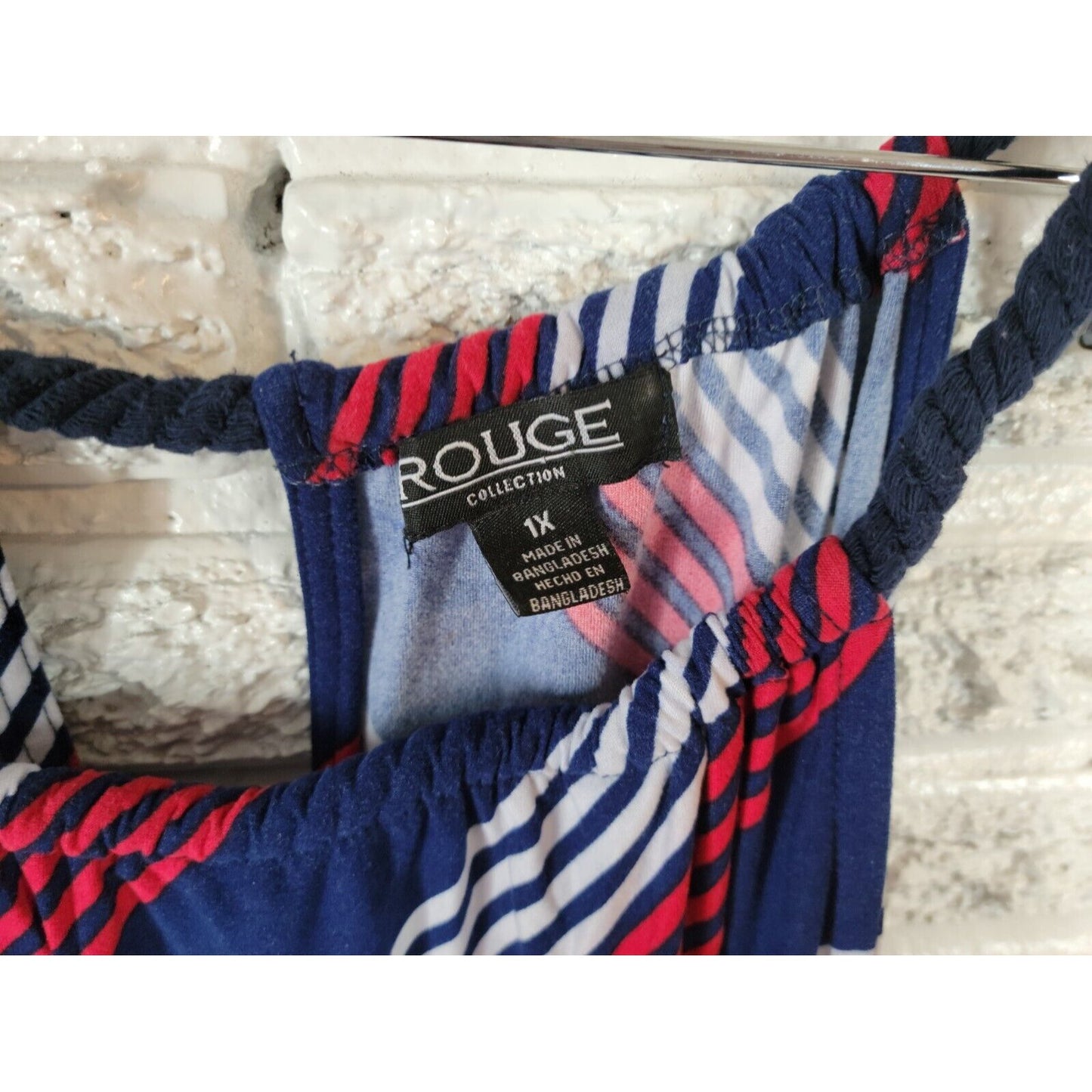 Rouge Womens Dress 1X Mini Sleeveless Tank Beach Keyhole Rope Strap Blue Stripe