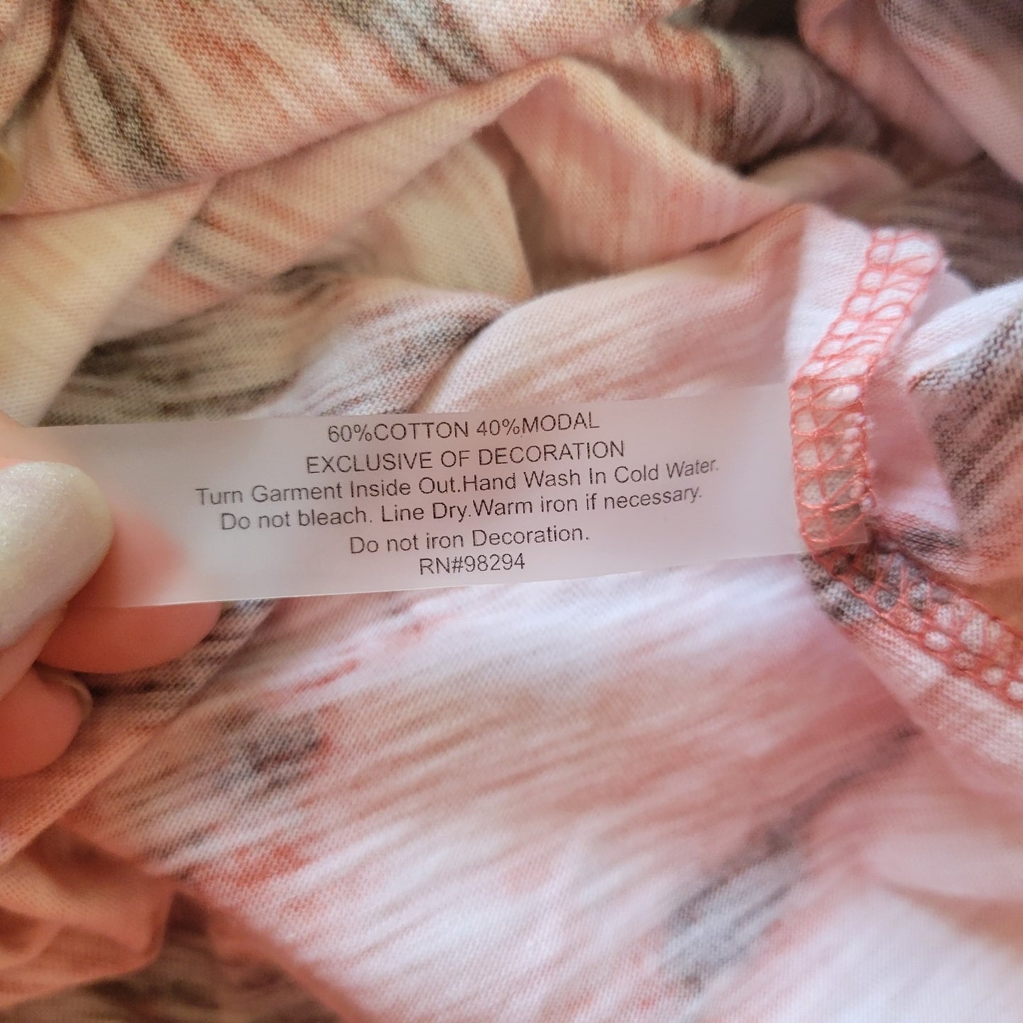 Onque Casual Womens Top 3X Plus Tee 3/4 Sleeve Comfy Pink Black Tie Dye Studded