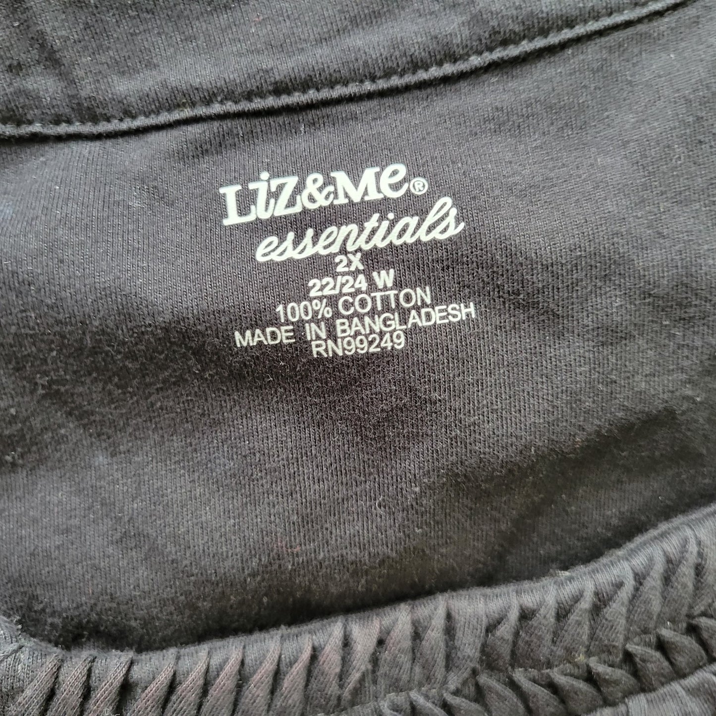 Liz Me Women Top 2X Plus Tunic Black Cotton Pintucked Square Neck Comfy Casual