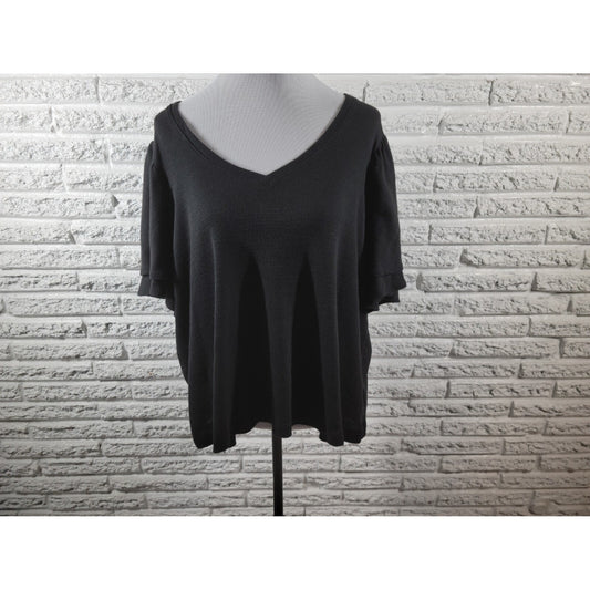 Terra Sky Womens Top 2X Plus Tee Knit Tiered Short Sleeve Black Poly Blend