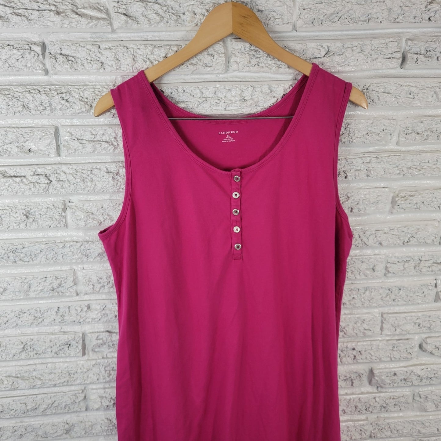 Lands End Womens Dress XL Mini Tank Sleeveless Pink Quarter Button Cotton Casual