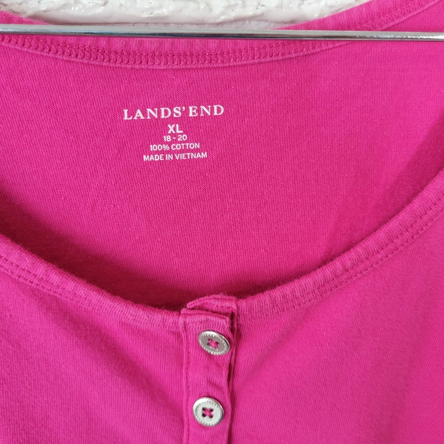 Lands End Womens Dress XL Mini Tank Sleeveless Pink Quarter Button Cotton Casual