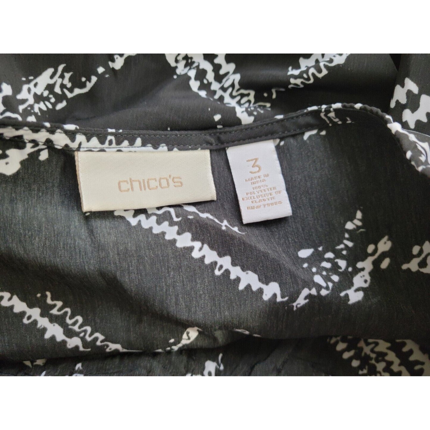 Chicos Women Top 3 Standard Extra Large XL 3/4 Sleeve Polyester Watercolor Black