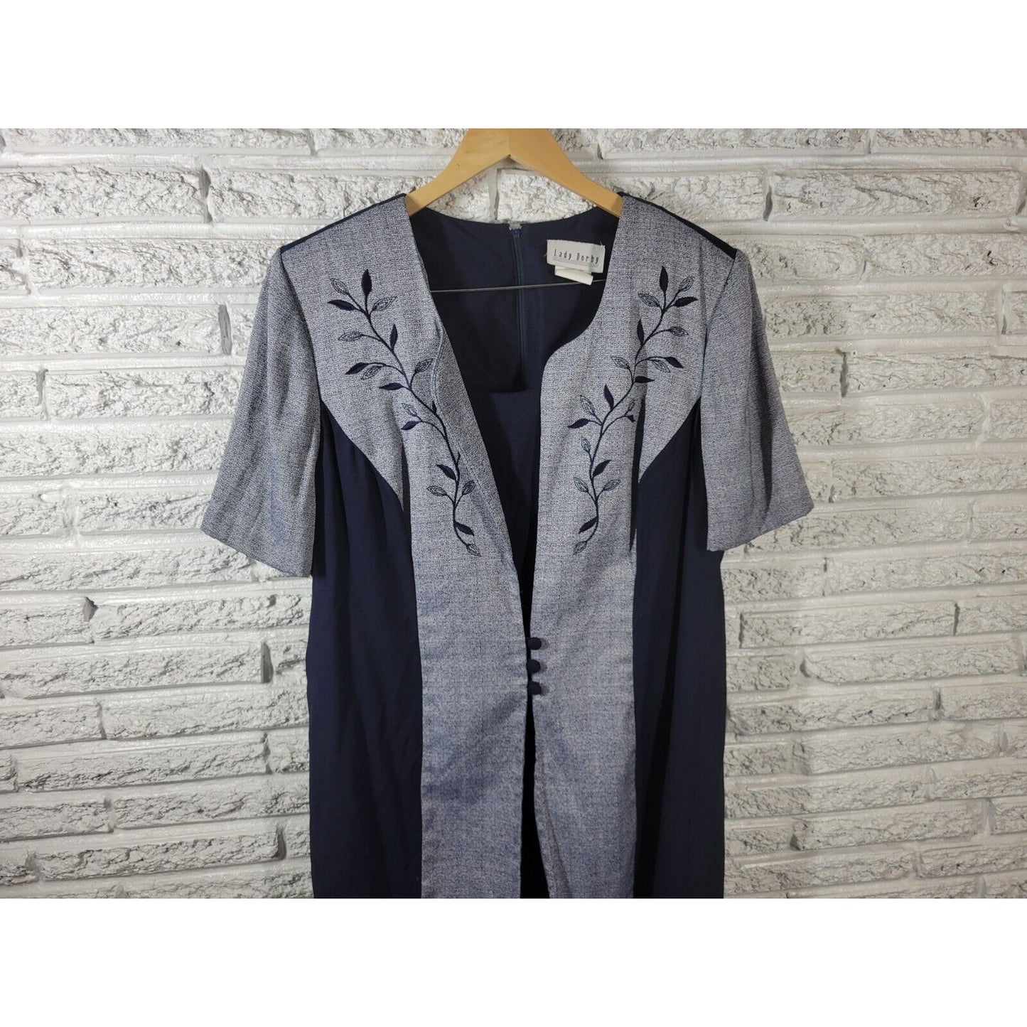 Vintage Lady Dorby Womens Dress 20W Jacket Short Sleeve Blue Embroidered Office