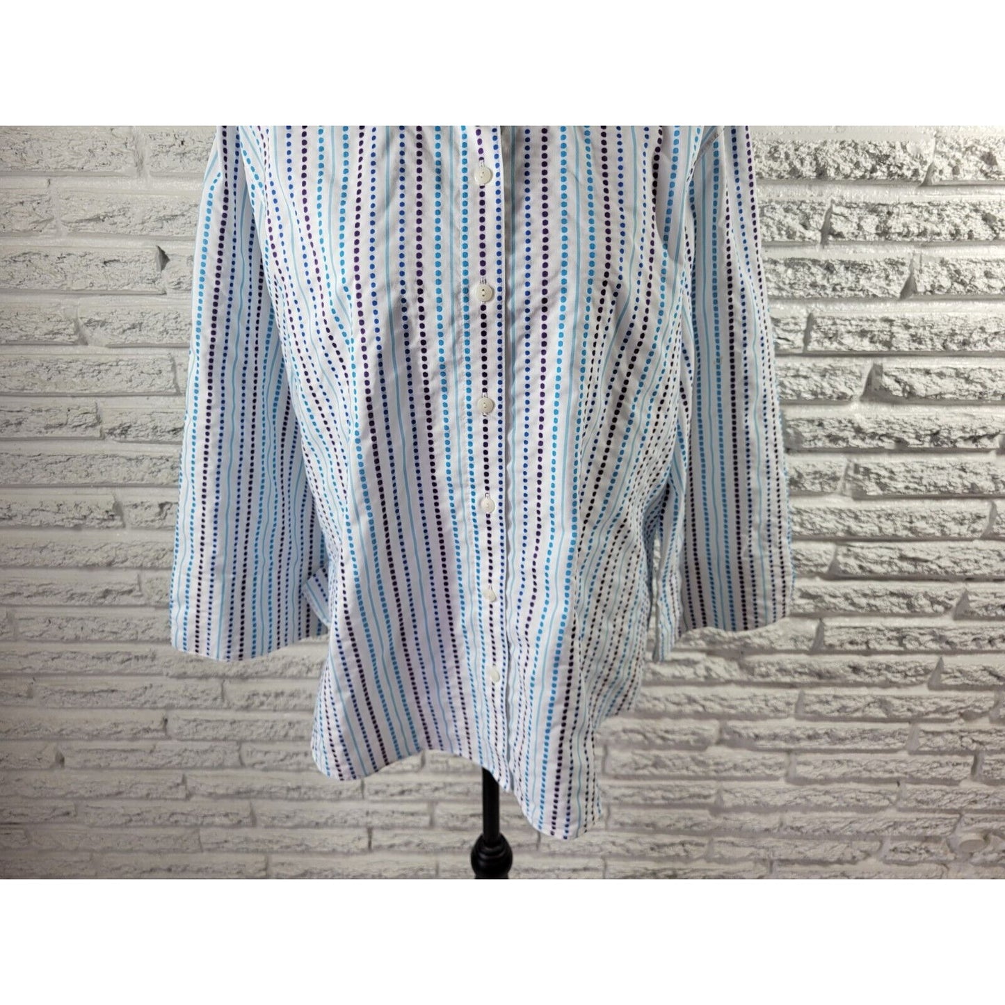 Westbound Womens Top Extra Large Long Sleeve Wrinkle Free Blue Dot Stripe Casual