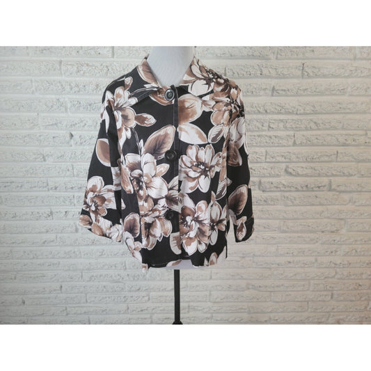 Lane Bryant Womens Shirt 14W 16W Shacket Jacket Black Floral Poly Blend Career