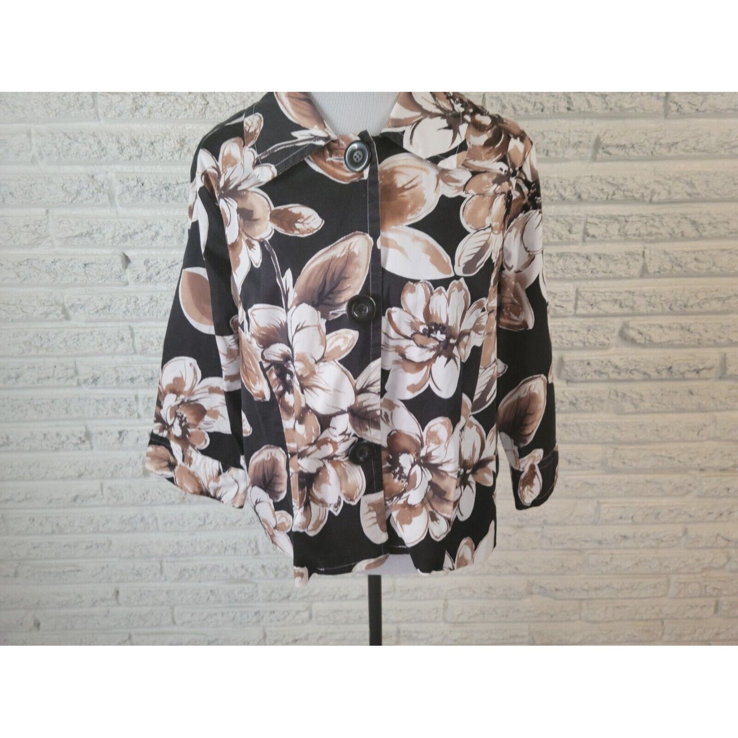 Lane Bryant Womens Shirt 14W 16W Shacket Jacket Black Floral Poly Blend Career