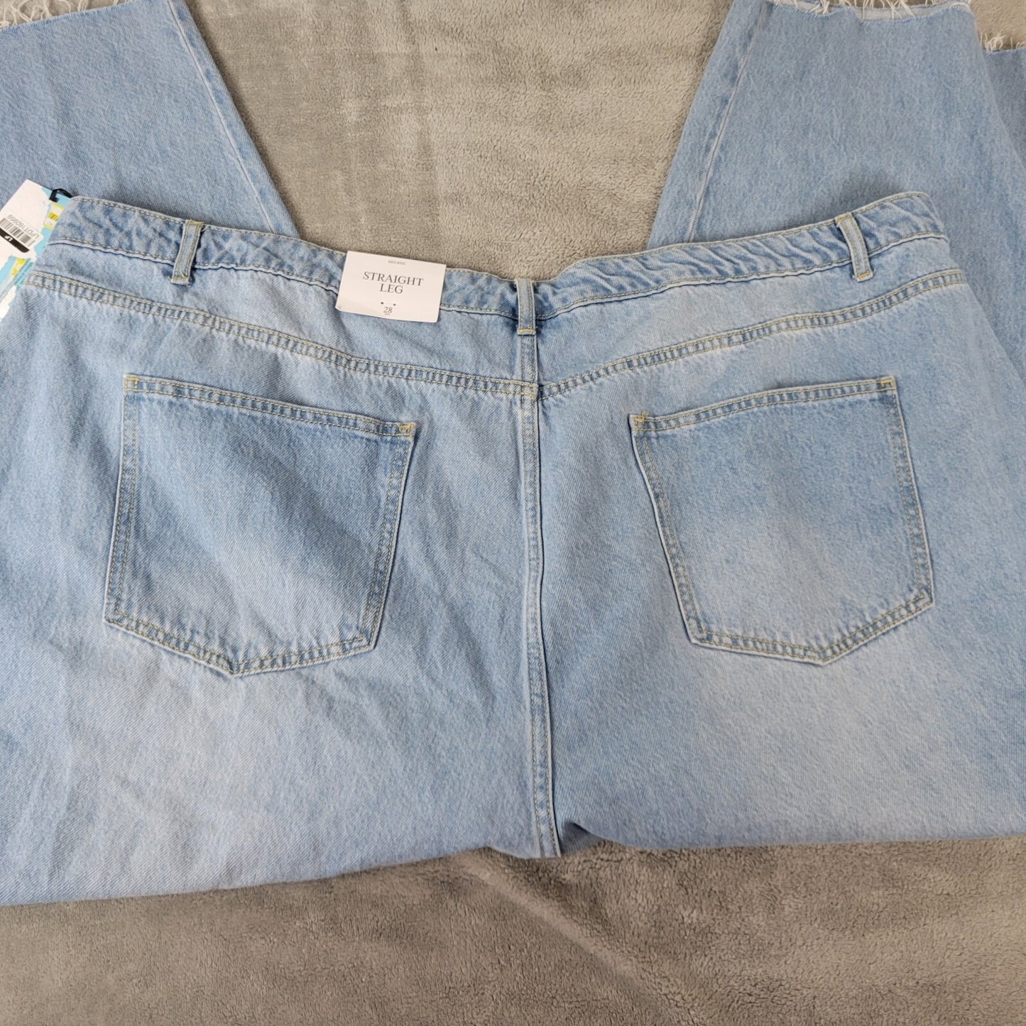 Future Collective Womens Jeans 28 Cropped Straight Leg Blue Denim Zip Raw Hem