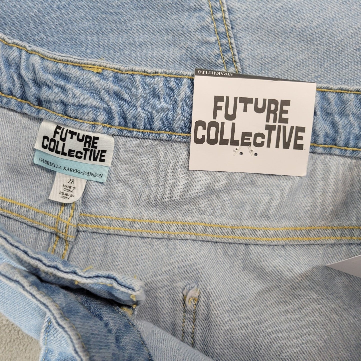 Future Collective Womens Jeans 28 Cropped Straight Leg Blue Denim Zip Raw Hem