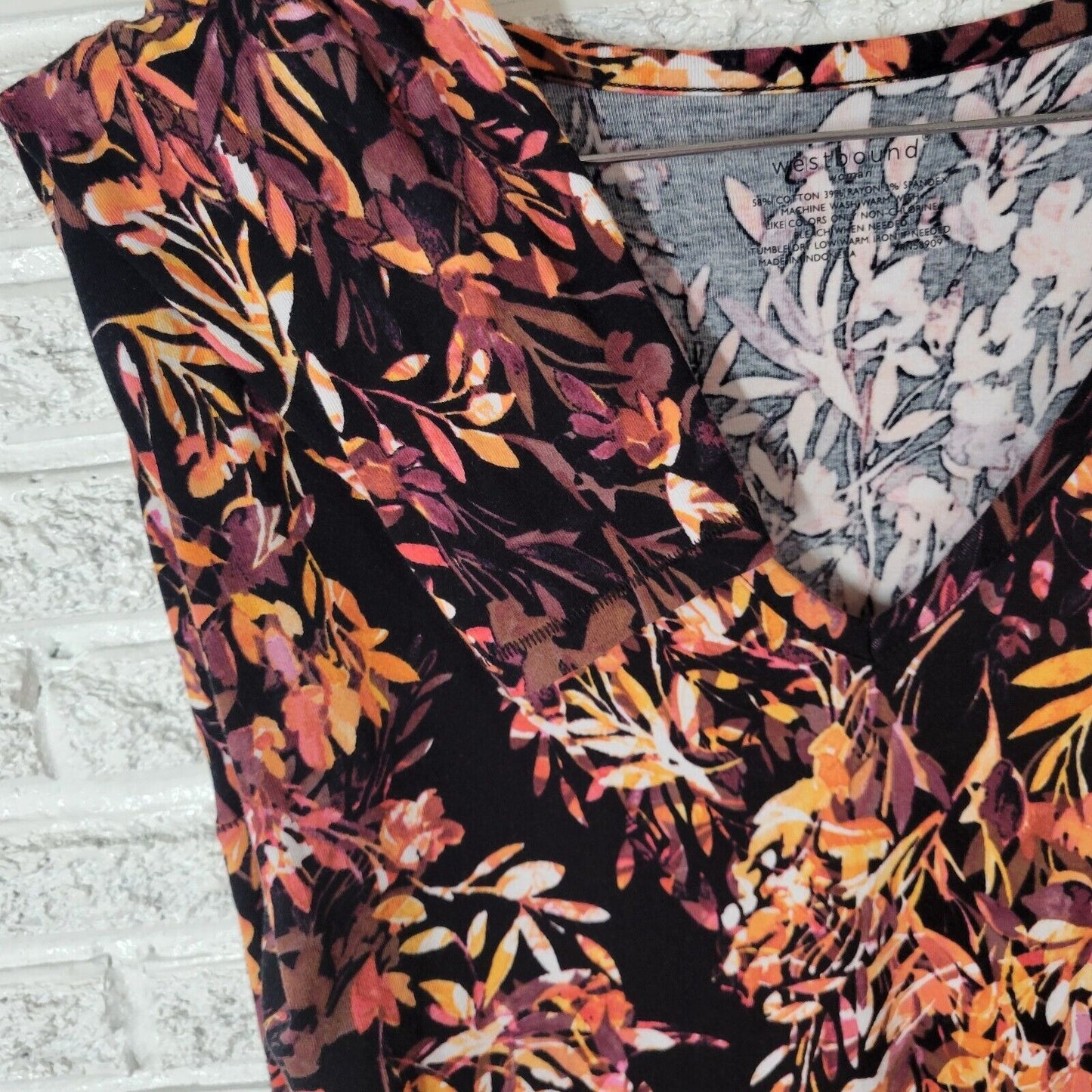 Westbound Womens Top 3X Plus Long Sleeve Knit Orange Black Floral Comfy Casual