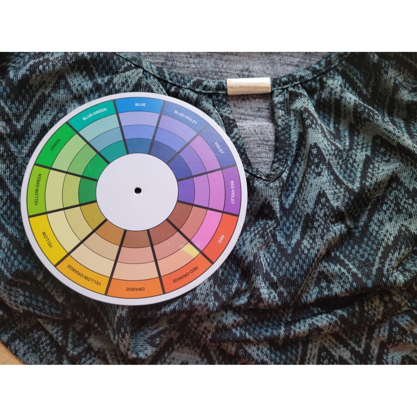 Faded Glory Womens Top 2X Plus Tunic Knit Zig Zag Blue Geometric Keyhole Office