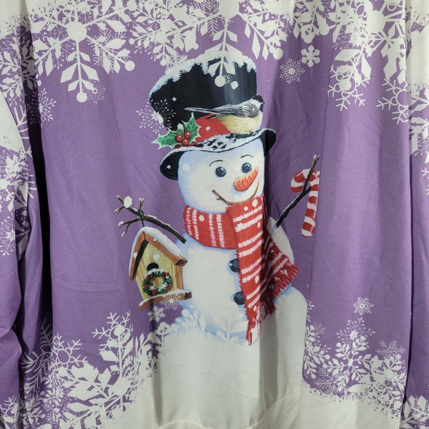 Christmas Womens Top 4XL Tee Long Sleeve Snowman Purple Poly Blend Lightweight