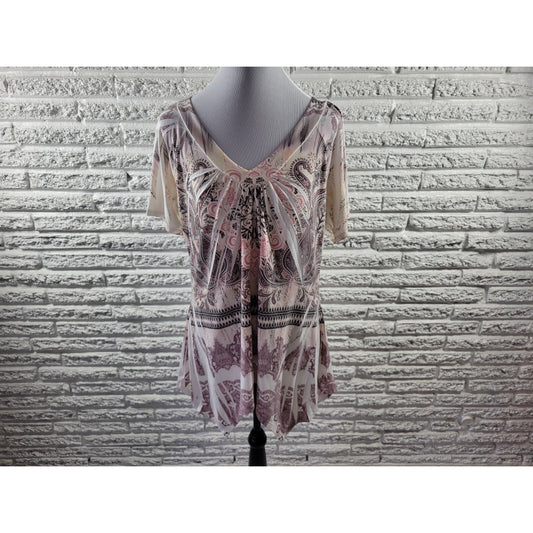 Espresso Women Top Extra Large XL Asymmetric Purple Paisley Shark Bite Laser Cut