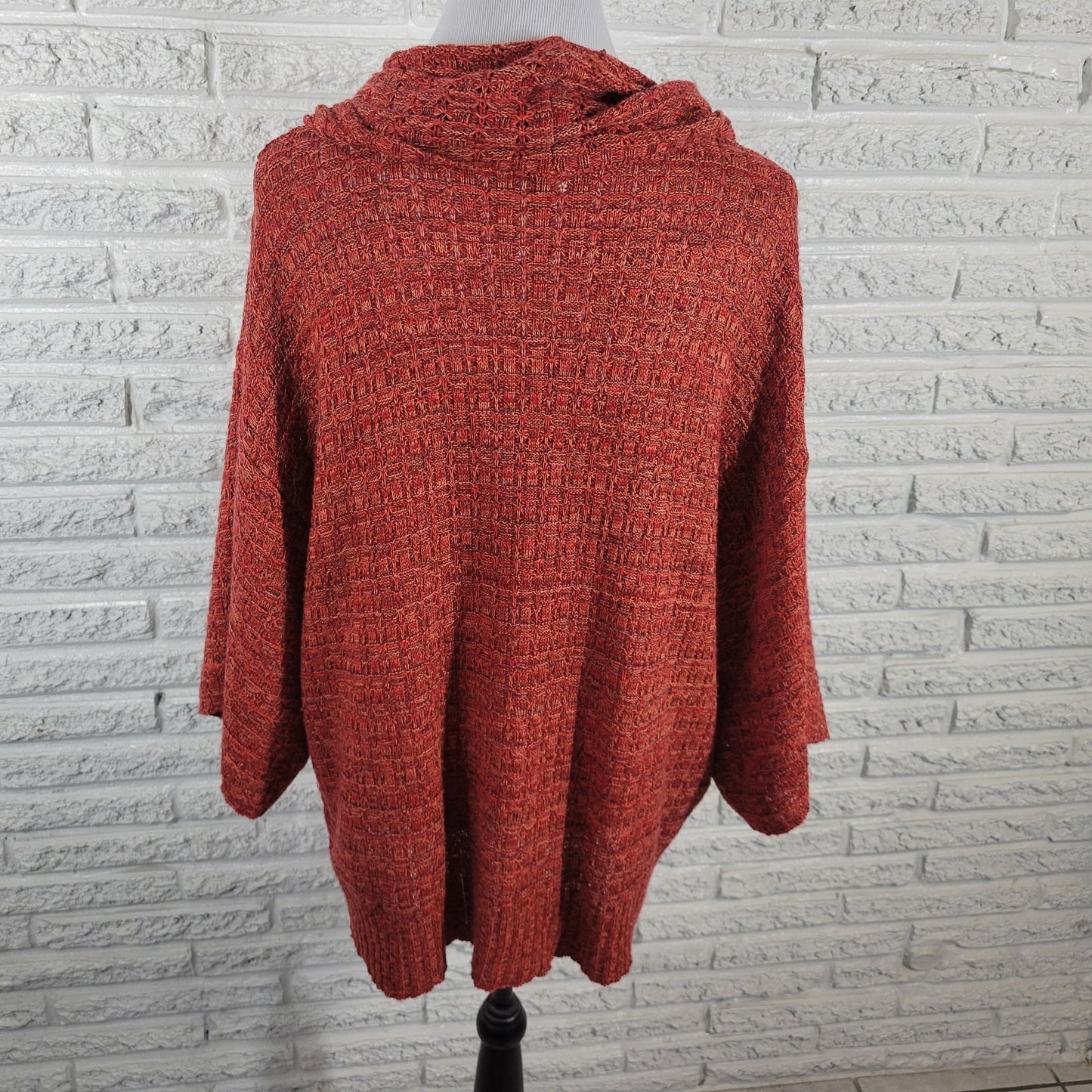 CJ Banks Women Sweater 2X Plus 3/4 Sleeve Red Pink Cowl Neck Soft Acrylic Office
