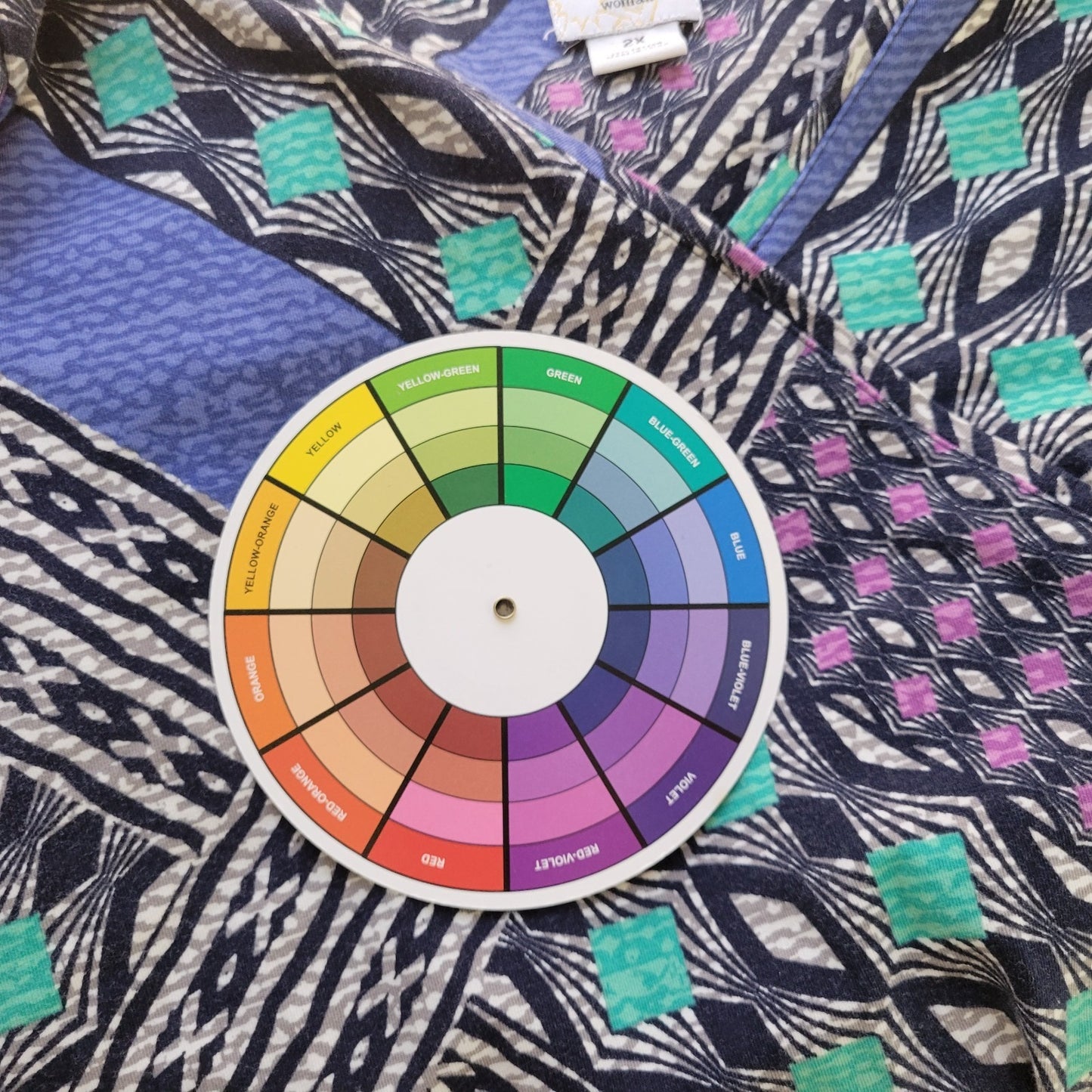 Ruby Rd Womens Top 2X Plus 3/4 Sleeve Blue Geometric Cotton Blend Casual Comfy