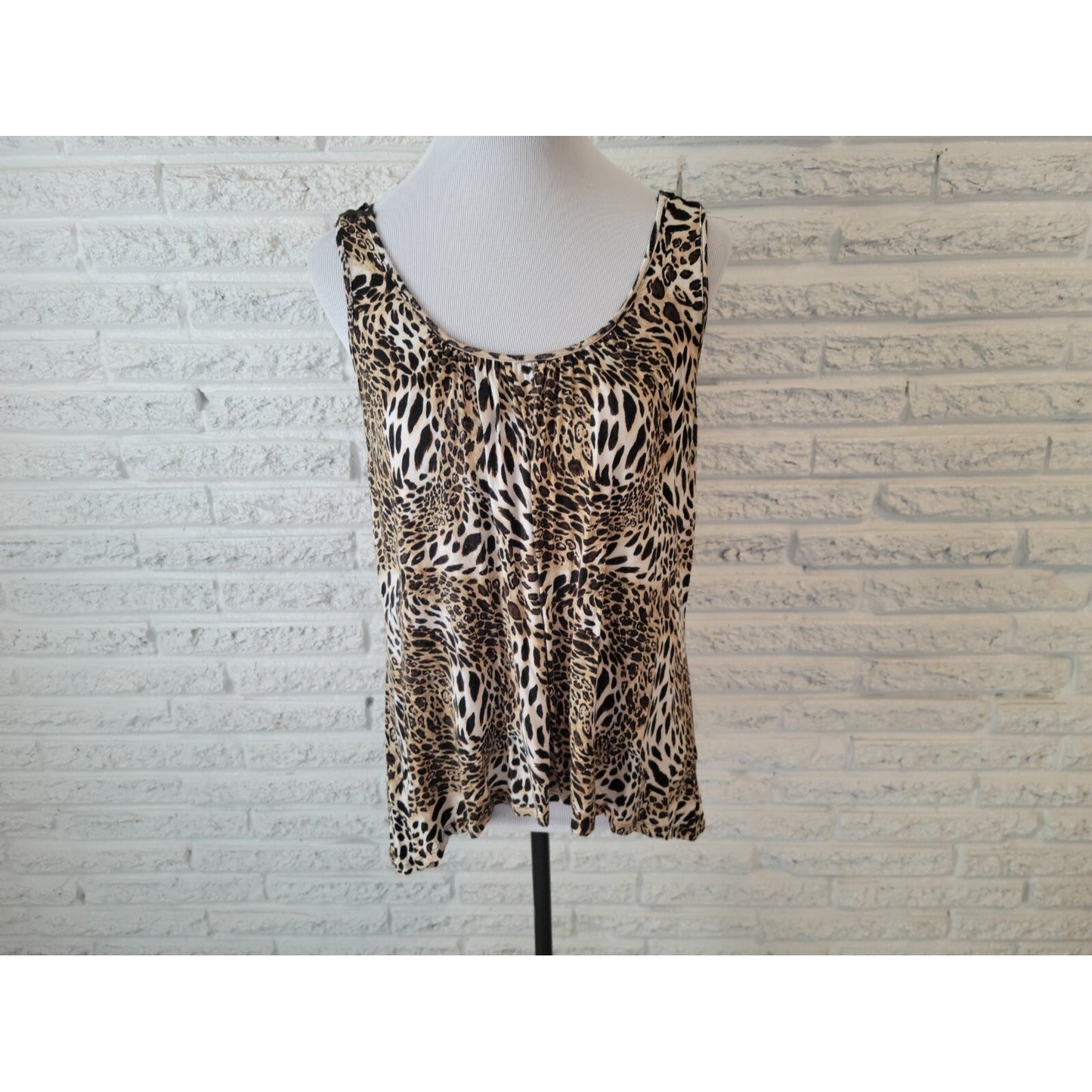 Alyx Womens Top Extra Large Tank Asymmetric Brown Animal Print Lattice Back