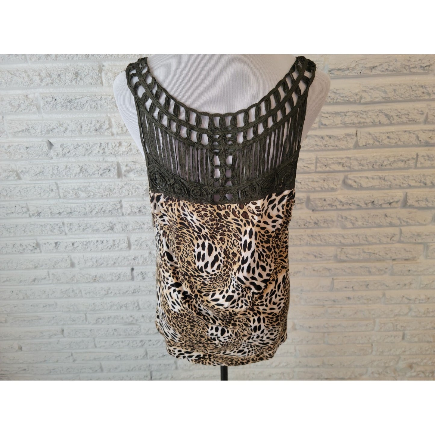 Alyx Womens Top Extra Large Tank Asymmetric Brown Animal Print Lattice Back