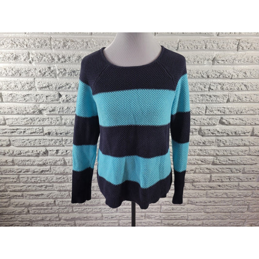 Liz Claiborne Womens Sweater Extra Large XL Blue Stripe Cotton Pullover Casual
