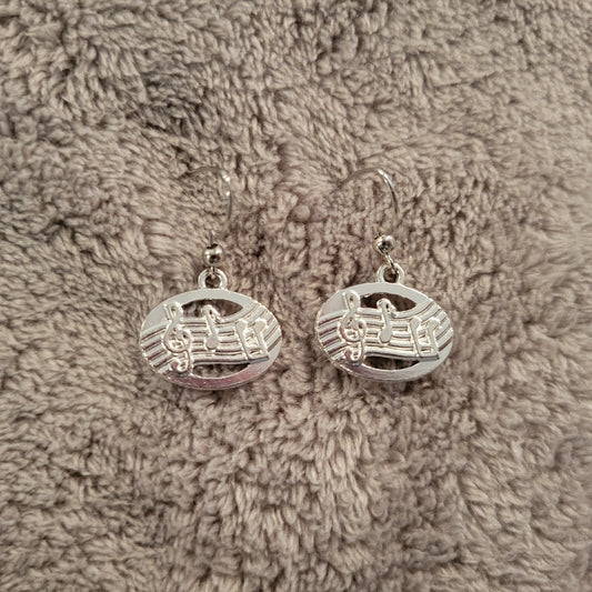 Music Staff Womens Earrings One Pair Silver Tone Alloy Band Orchestra Hanging