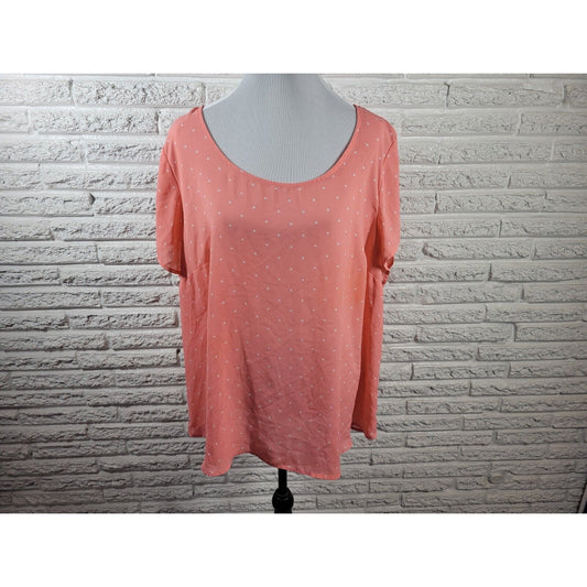 Torrid Womens Top 3 3X Plus Short Sleeve Button Back Pink Polka Dot Polyester