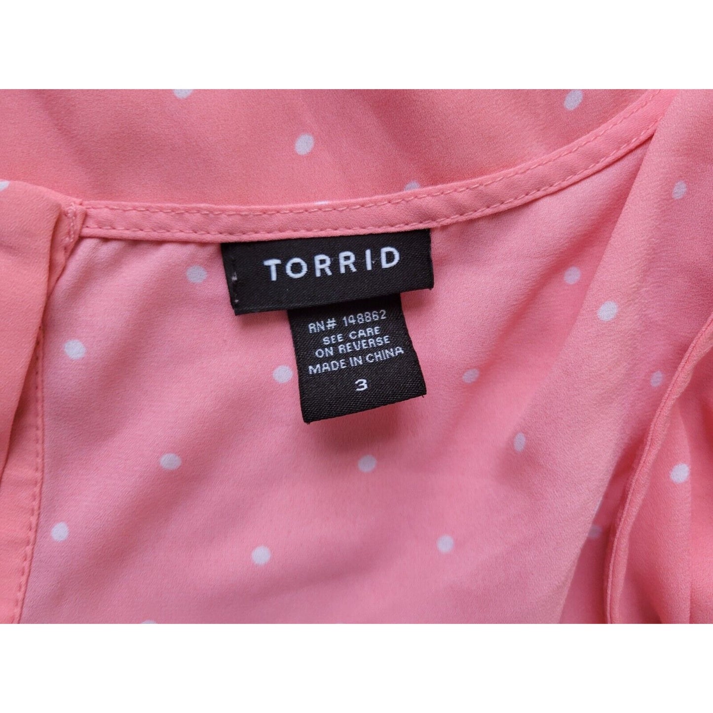 Torrid Womens Top 3 3X Plus Short Sleeve Button Back Pink Polka Dot Polyester