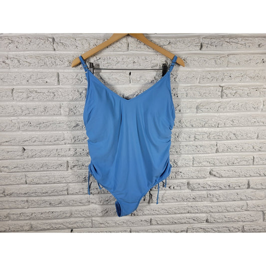 Time Tru Womens Swimsuit Extra Large XL One Piece Blue Double Spaghetti Bra