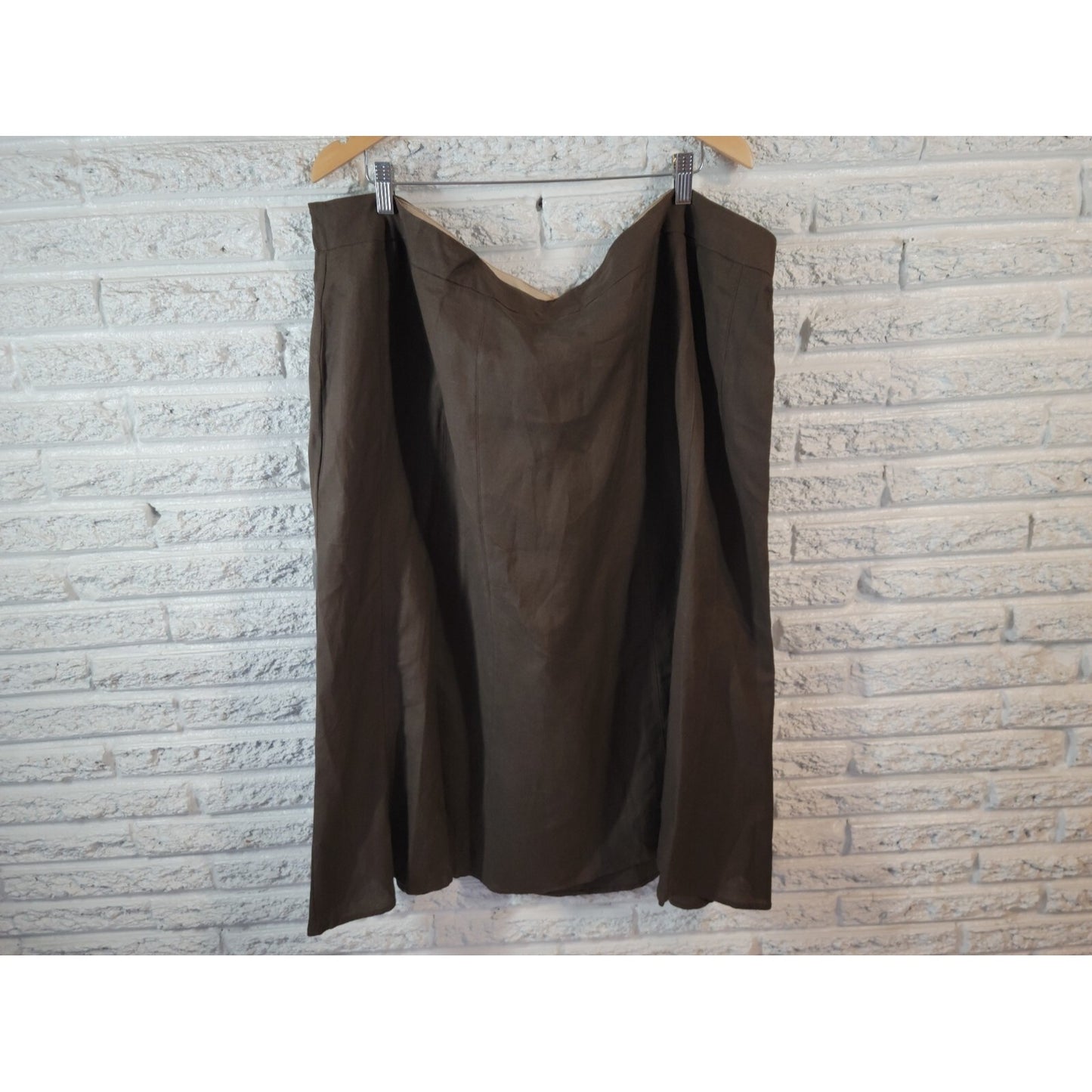 Avenue Womens Skirt 26 Plus ALine Linen Rayon Brown Semi Sheer Casual Office New