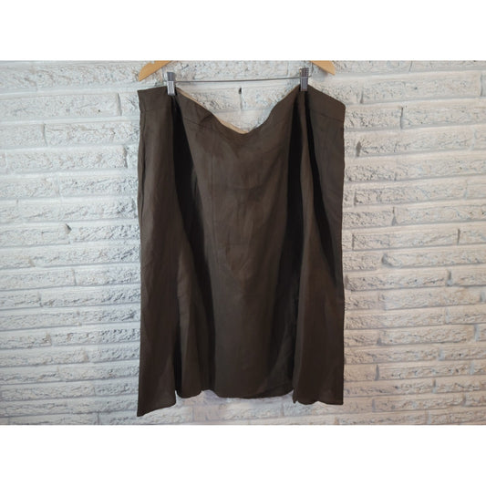 Avenue Womens Skirt 26 Plus ALine Linen Rayon Brown Semi Sheer Casual Office New