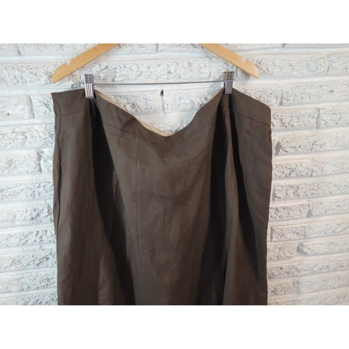 Avenue Womens Skirt 26 Plus ALine Linen Rayon Brown Semi Sheer Casual Office New