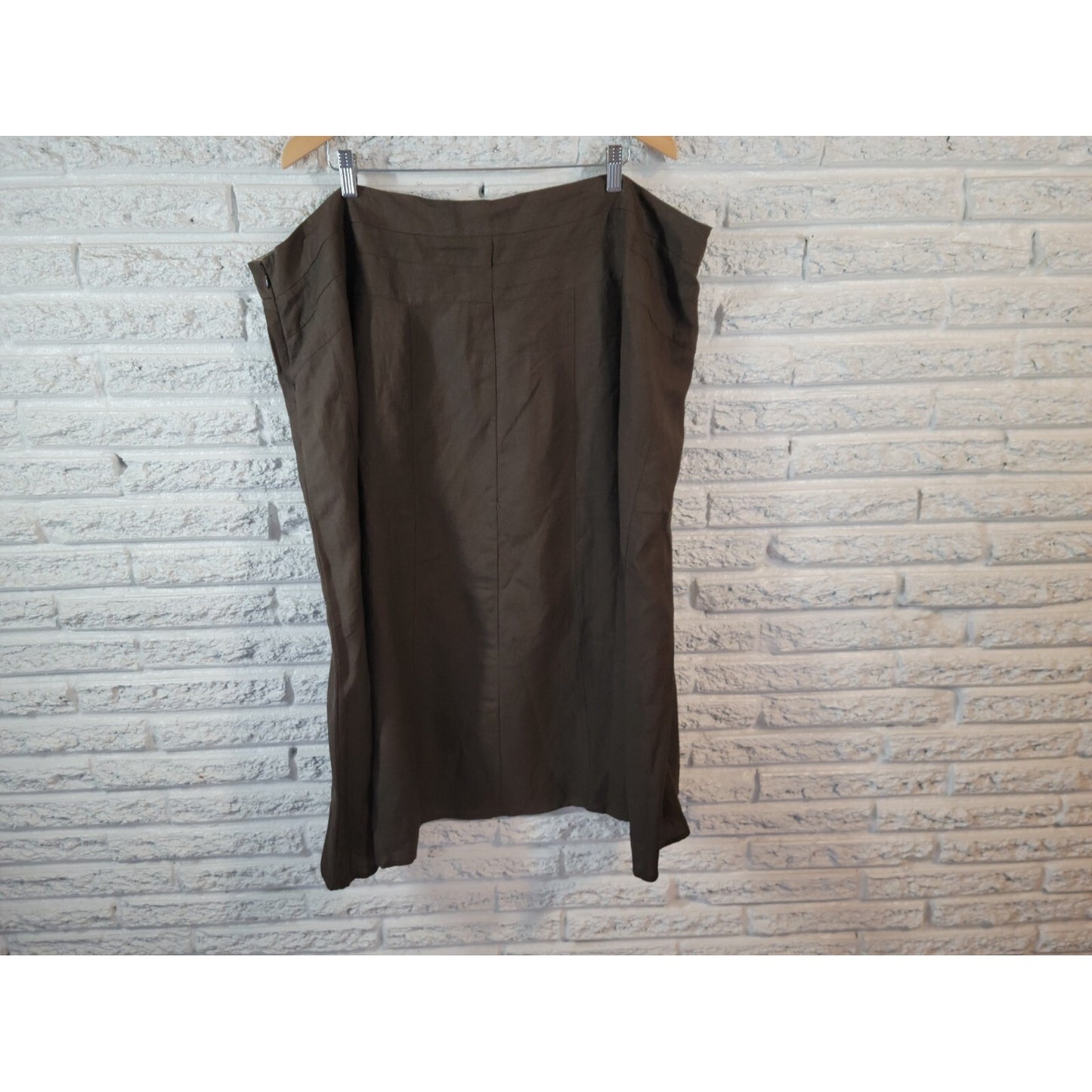 Avenue Womens Skirt 26 Plus ALine Linen Rayon Brown Semi Sheer Casual Office New