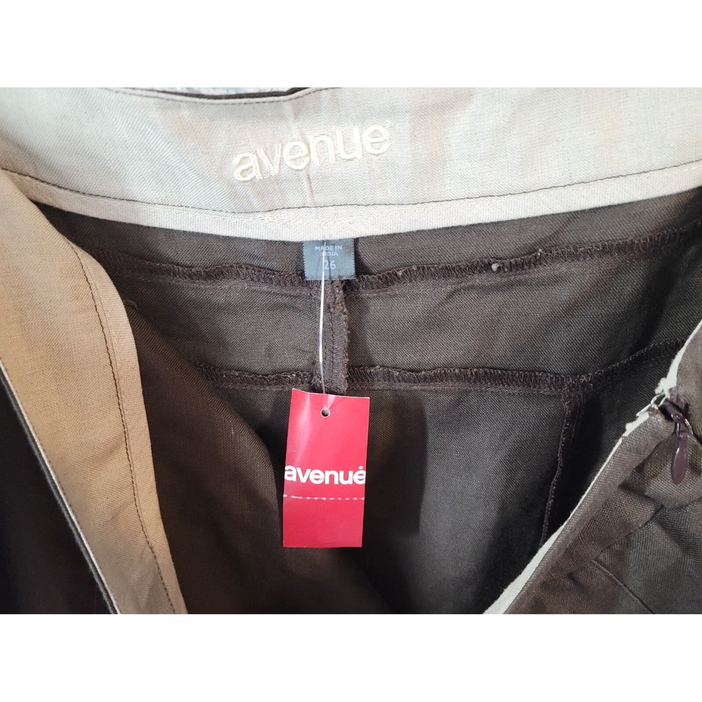 Avenue Womens Skirt 26 Plus ALine Linen Rayon Brown Semi Sheer Casual Office New