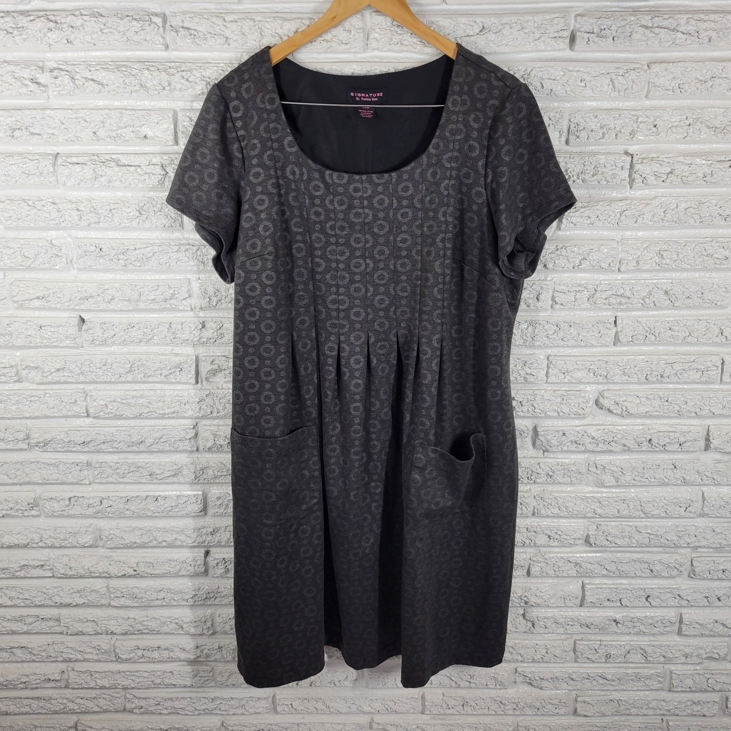 Signature Robbie Bee Womens Dress 20W Plus fit Flare Gray Circles Pockets Casual