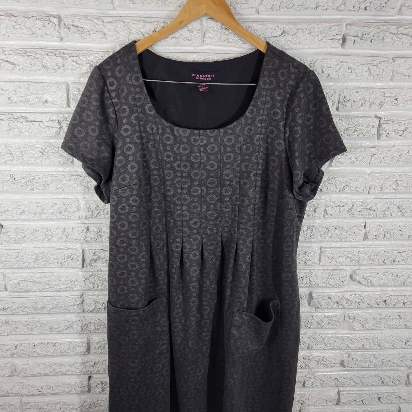 Signature Robbie Bee Womens Dress 20W Plus fit Flare Gray Circles Pockets Casual