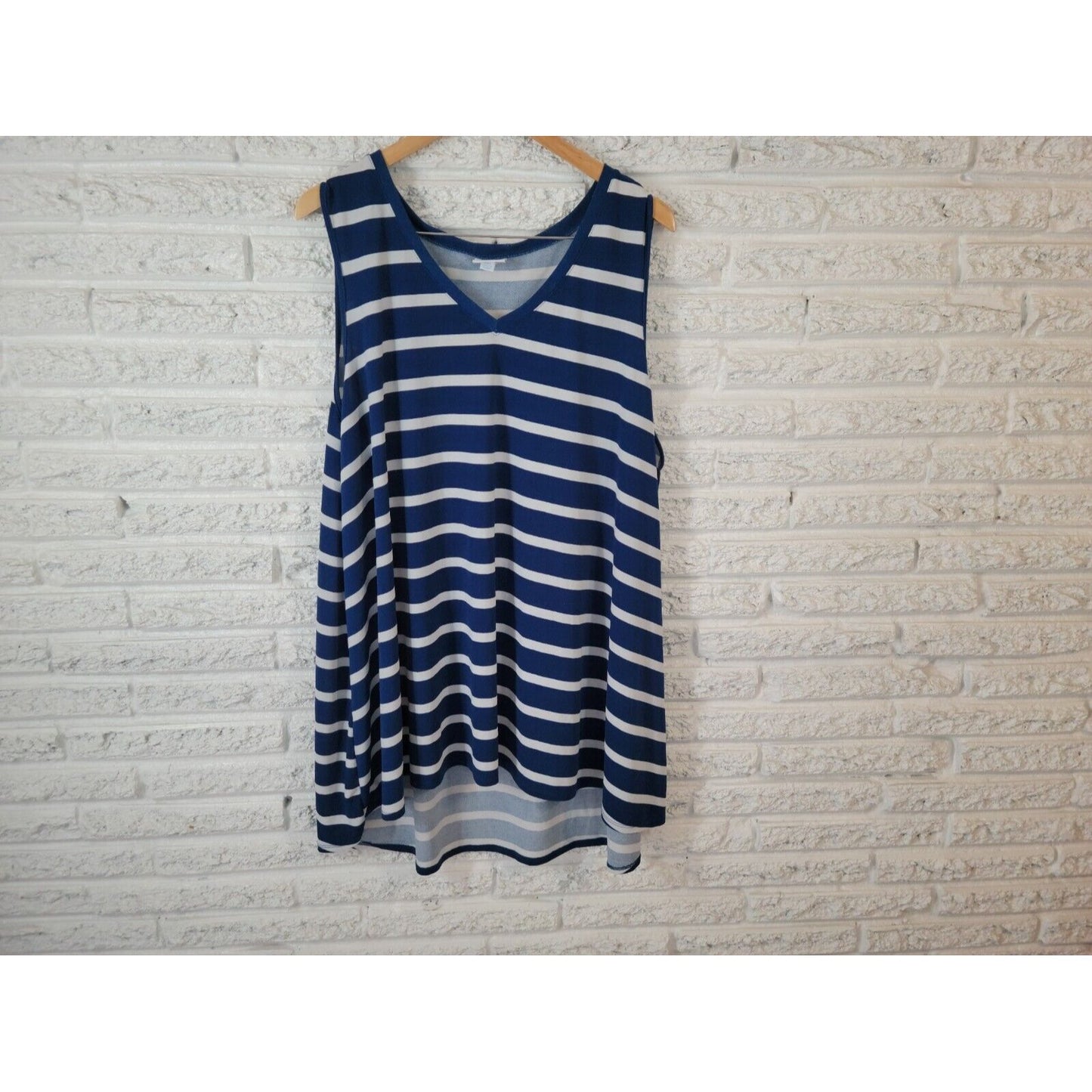 Lularoe Women Top 2XL Plus Tunic Sleeveless Dress Asymmetric Stripe Blue Stripe