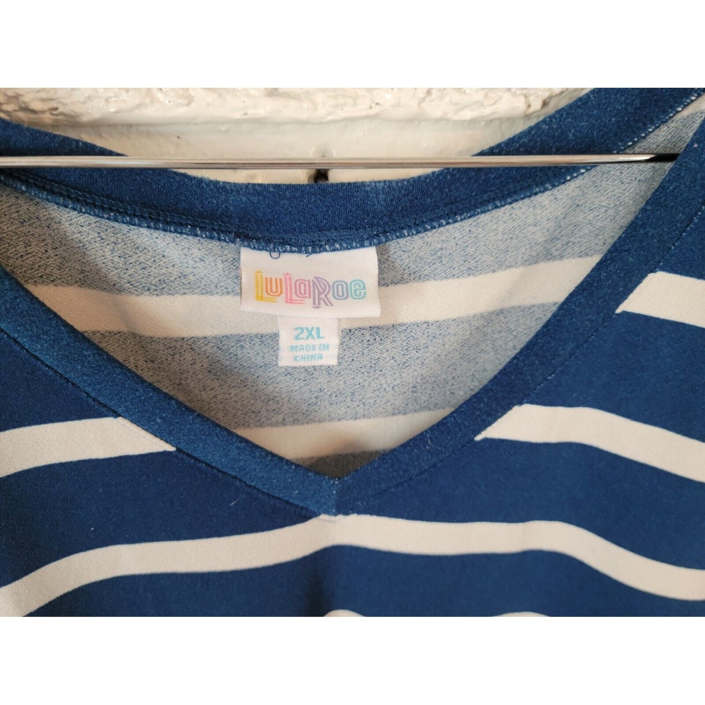 Lularoe Women Top 2XL Plus Tunic Sleeveless Dress Asymmetric Stripe Blue Stripe