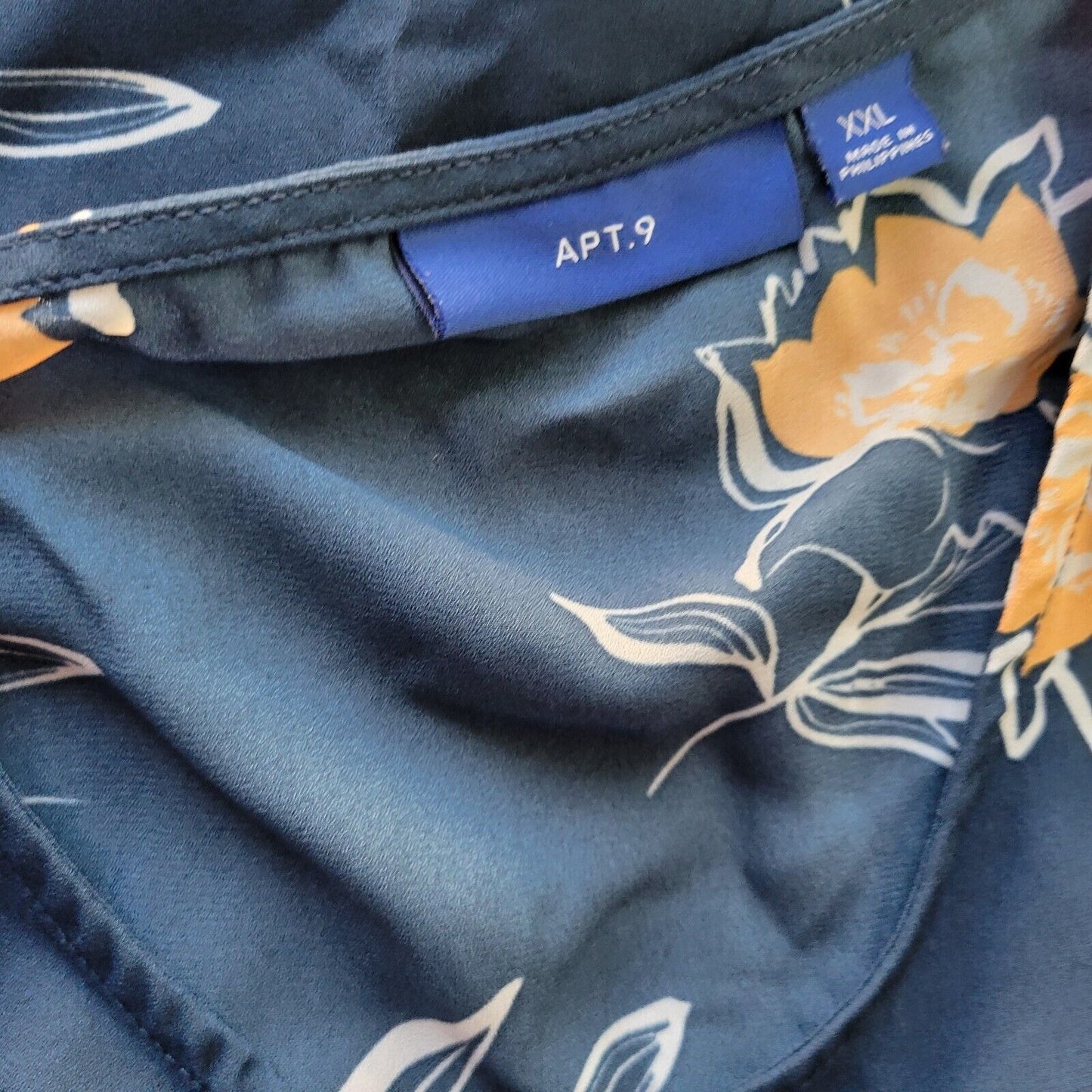 Apt 9 Womens Top XXL Sleeveless Blue Pink Floral Polyester Lightweight Button Up