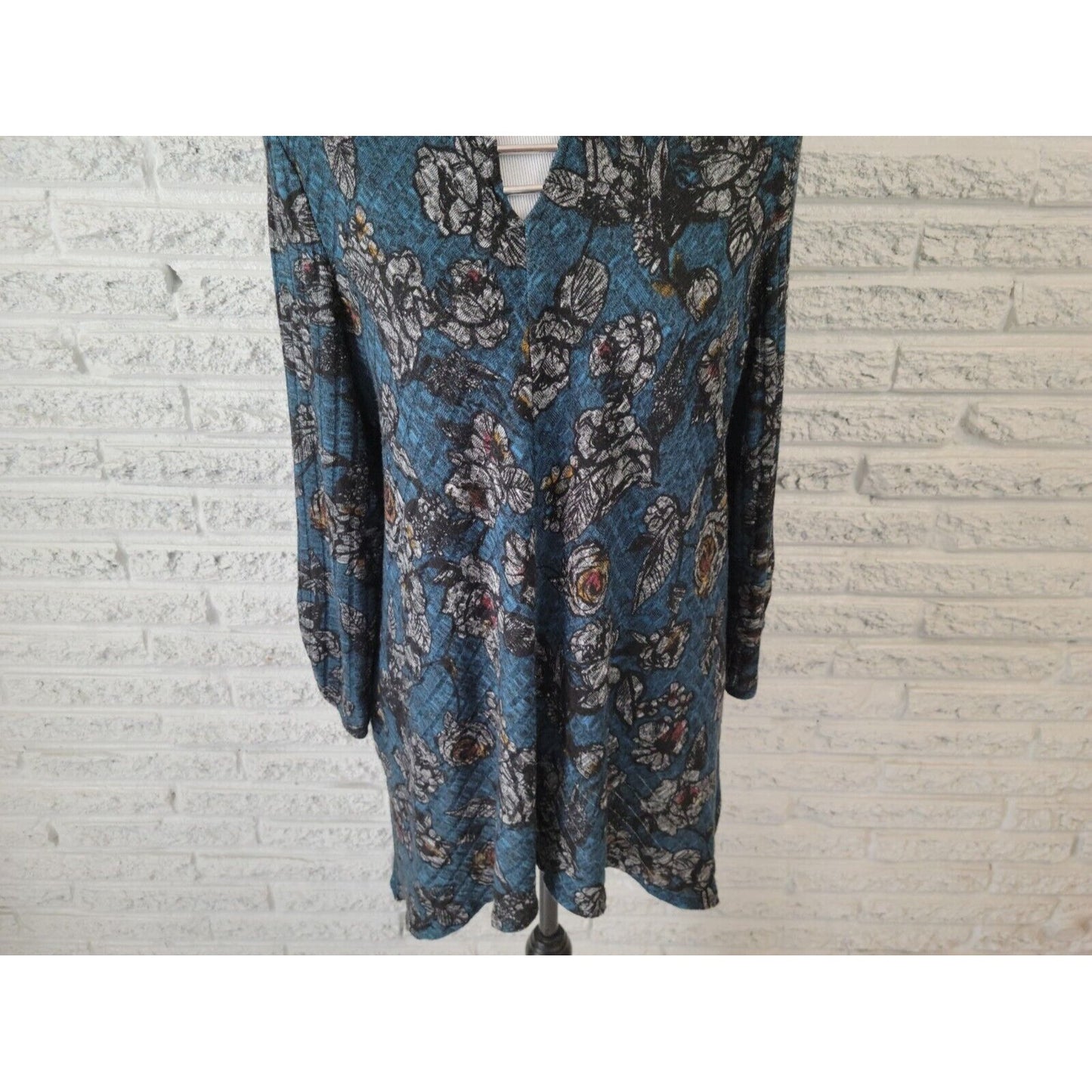 Apt 9 Women Top XXL Tunic 3/4 Sleeve Knit Ruched Blue Floral Poly Blend Keyhole