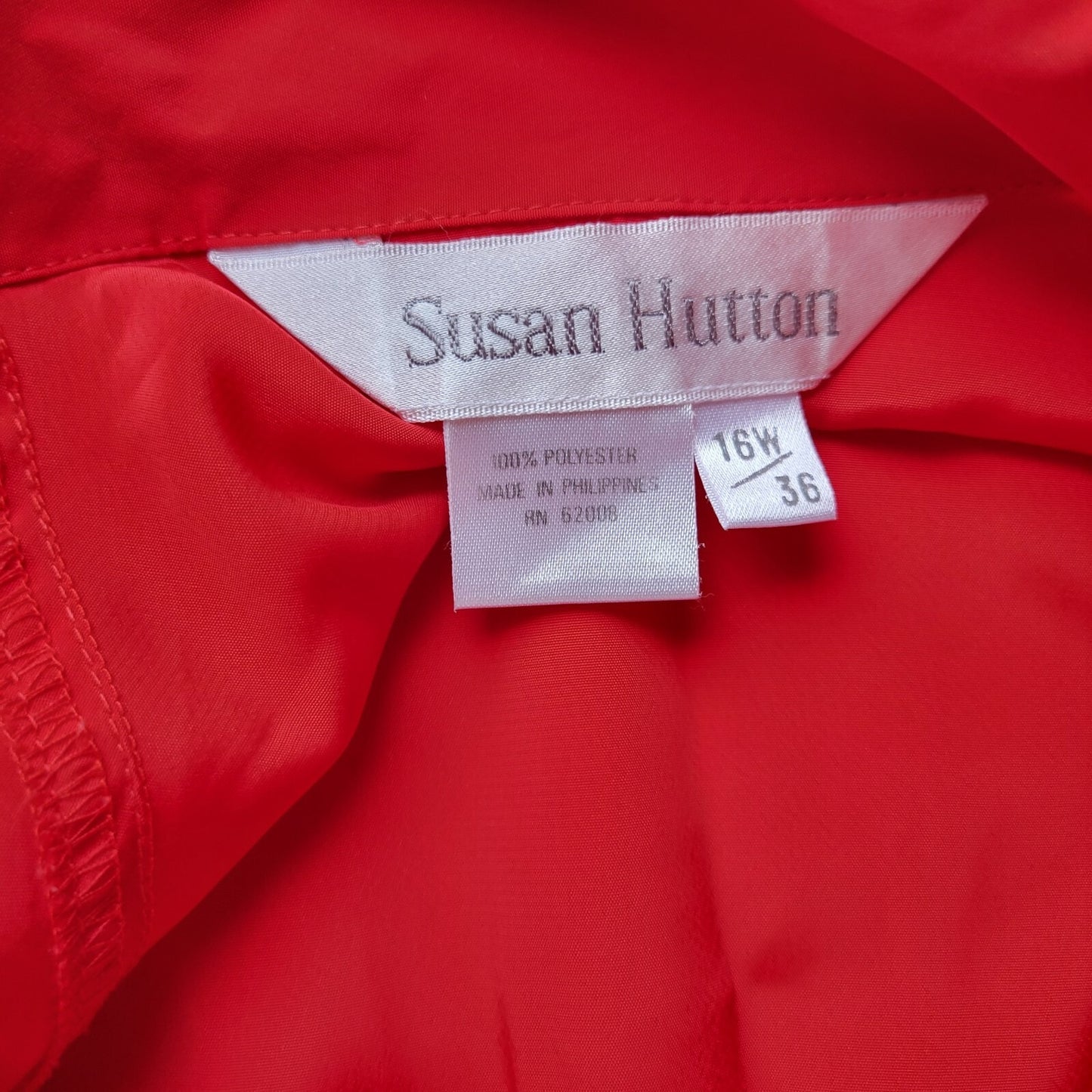 Susan Hutton Womens Top 16W Plus Long Sleeve Red Lightweight Polyester Office